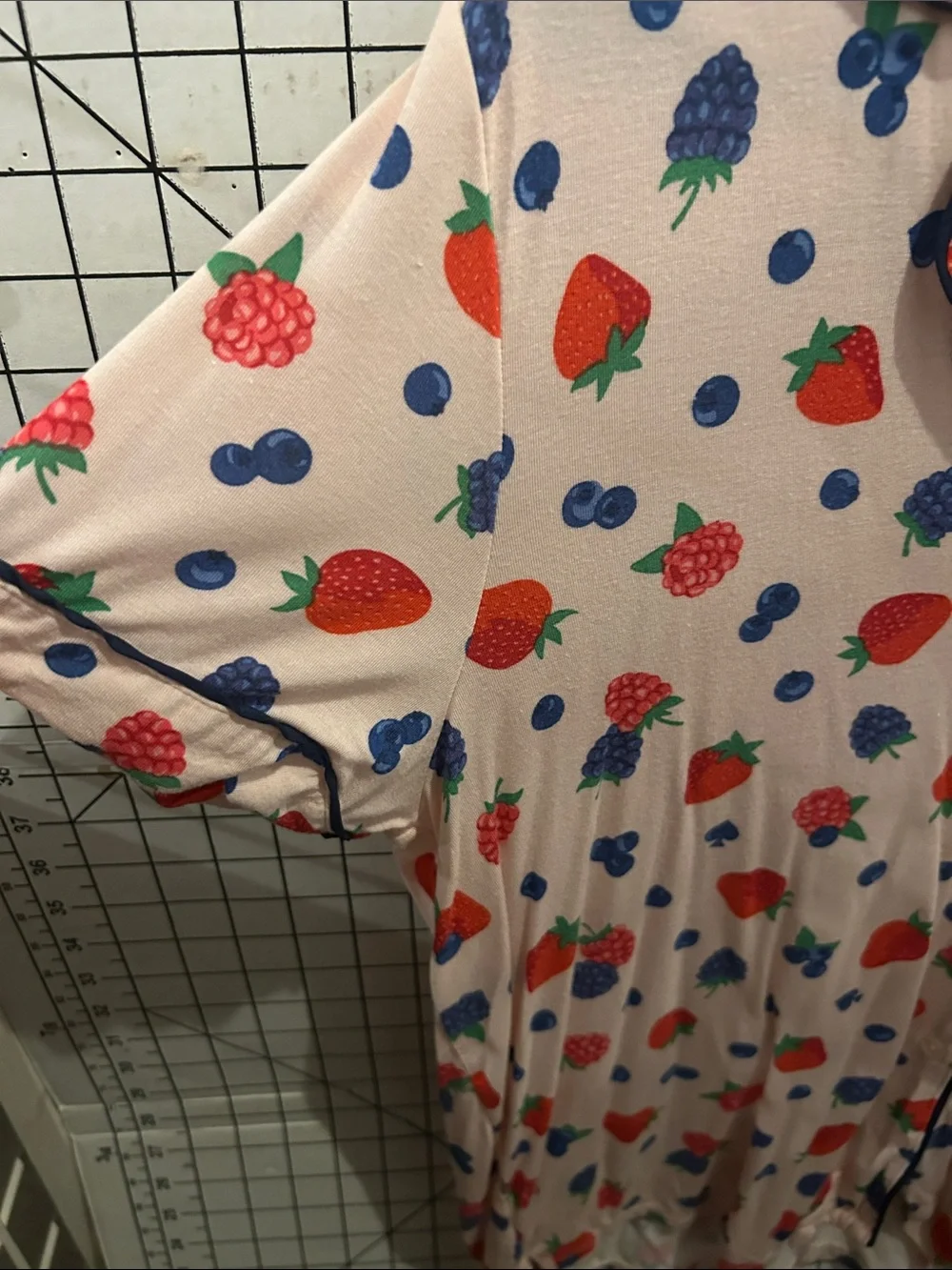 Kate Spade Pink Short-Sleeve Button-Down Top with Red & Blue Fruit Print